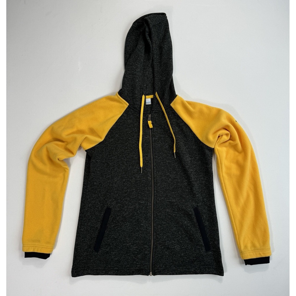 Columbia Men's Medium Full Zip Fleece Hoodie Grey Yellow Outdoors Hiking Camping